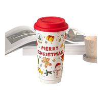 Coffee Mugs - Ceramic Festive Travel Mug 580ml, Reusable Coffee Mug with Lid, Spill-resistant Design, Comfortable Grip, Seasonal Glasses for Colleagues,