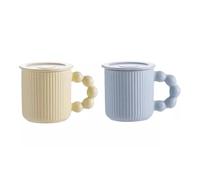 Coffee Mugs，Coffee Cups 12 Oz Ceramic Mug, Japanese Breakfast Cup with Handle, Suitable for Cappuccino Cocoa Latte Milk and Tea Bags(Blue)(2pcs/B)