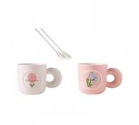 Coffee Mugs，Coffee Cups 12oz Ceramic Mug, Breakfast Cup Milk with Floral Pattern and Handle, Suitable for Latte Cocoa and Tea Bags(Blue)(2pcs/C)