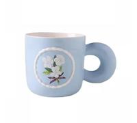 Coffee Mugs，Coffee Cups 12oz Ceramic Mug, Breakfast Cup Milk with Floral Pattern and Handle, Suitable for Latte Cocoa and Tea Bags(Blue)(Blue)