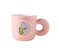 Coffee Mugs，Coffee Cups 12oz Ceramic Mug, Breakfast Cup Milk with Floral Pattern and Handle, Suitable for Latte Cocoa and Tea Bags(Blue)(Pink)