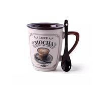 Coffee Mugs European Luxury Coffee Cappuccino Latte Cup Vintage Ceramic Mug with Lid Spoon Mugs (Color : Gold)
