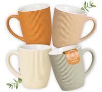 Coffee Mugs Set of 4 in Orange, Beige, Cream, Grey - Modern 300 ml Stoneware Mug Set with Structure - Extraordinary Coffee Mugs Dishwasher Safe Microwave Safe as a Beautiful Gift