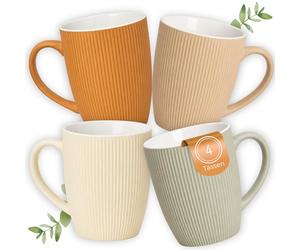 Coffee Mugs Set of 4 in Orange, Beige, Cream, Grey - Modern 300 ml Stoneware Mug Set with Structure - Extraordinary Coffee Mugs Dishwasher Safe Microwave Safe as a Beautiful Gift