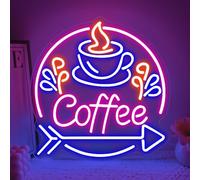 Coffee Neon Sign for Wall Decor,Dimmable Neon Light Sign for Business Office Coffee Shop/Station/Bar Party Restaurant Hotels,Pink Blue LED Light Gift for Shop Manager Men USB Powered（13.8"*14"）