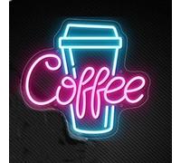 Coffee Neon Sign Led Dimmable Acrylic Neon Signs for Coffee Shop Salon Home Bar Decor,Decorative Glow Signs for Room Pub Club Party Decoration,USB Powered(Pink Coffee+Ice Blue)