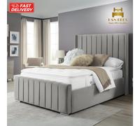 (Coffee (No Mattress), 6ft Super King (No Gaslift)) Luxury Panel Bed Frame Upholstered Velvet 54n Winged Headboard Mattress & Gas Lift Storage Bed
