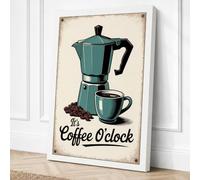 Coffee O'Clock Retro Canvas Wall Art Print 18x12 Inch (46 x 30 cm)