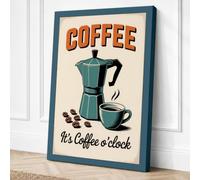 Coffee o'Clock Retro Canvas Wall Art Print 18x12 Inch (46 x 30 cm)