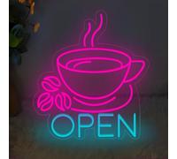 Coffee Open Neon Sign Dimmable USB Powered Business Neon Coffee Sign Cafe Bar Wall Window Decor Sign LED Neon light For Coffee Shop Welcome Sign