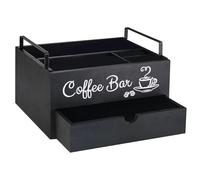 Coffee Organizer, Counter Top Station, Cappuccino Wooden Bar Single, Double-Layer Design Space-Saving, Pod Storage Drawer for Milk Pods, Cups, Lids, and Accessories