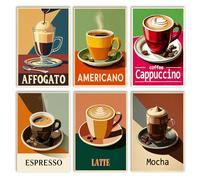 Coffee Paint by Number for Adults, Retro Vintage Art Easy DIY Oil Painting Kits on Canvas and Acrylic Pigment, 6 Packs Adults Paint by Numbers for Gift Kitchen Home Decor 8x12 Inch (Frameless)