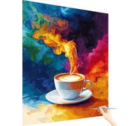 Coffee Paint by Numbers for Adults Kitchen Painting by Numbers for Children Beginners, Cheerful Painting Art Kits for Adults, DIY Acrylic Paints Drawing Paintwork Mothers Day Gifts 30x40cm W-28