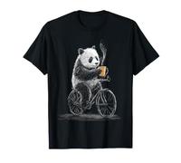 Coffee Panda Bicycle Graphic Motif T-Shirt