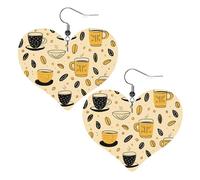 Coffee Pattern Leather Earrings for Women Heart Earring Lightweight Dangle Drop Earring Set Jewelry Gift
