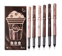 Coffee Pens - 14.5cm 0.5mm Black Ink Gel Pen Set | 6 Pack Fine Point Needle Tip Writing Supplies | Quick Dry Liquid Markers | Aesthetic School Office Stationery | Cute Portable Study Essenti