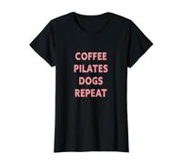 Coffee Pilates Dogs Repeat Value Graphic T-Shirt, Women, Black, M