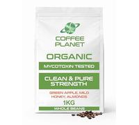 Coffee Planet Clean and Pure Strength Whole Bean Coffee 1kg - Lab Tested Mycotoxin & Mold Free - 100% Arabica Medium Roast- Chemical Free Healthy Coffee - High Antioxidant Polyphenol Coffee