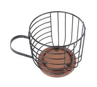 Coffee Pod Holder, Black Wire Kup Storage with Wooden Base Modern Coffee Basket Decor for Kitchen Countertop for Pods Espresso Capsules