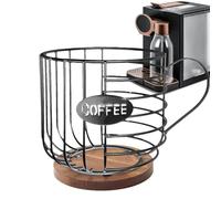 Coffee Pod Holder - Cup-Shaped Storage Rack, Iron & Wood Basket | 21.3x15.5cm Creamer Container, Black Gold Metal Countertop Organizer for Kitchen Living Room Office
