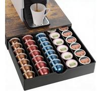 Coffee Pod Holder Drawer Compatible with Nespresso Vertuo Pod Holder, Coffee Pod Vertuoline Capsules Storage Up to 60 Small or 40 Large Coffee Machine Stand (Wood) (Wood)