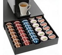 Coffee Pod Holder Drawer Compatible with Nespresso Vertuo Pod Holder, Coffee Pod Vertuoline Capsules Storage Up to 60 Small or 40 Large Coffee Machine Stand (Wood)