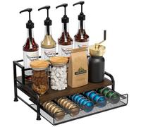 Coffee Pod Holder for Nespresso K Cup Dolce Gusto, 40 Capsules Storage Drawer, 8 Bottles Syrup Rack with Non-Slip Feet, Space-Saving Coffee Station Organizer for Home Office- Black1