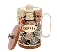 Coffee Pod Holders for Counter,Espresso Capsule Storage Basket for 50 Capsule Storage Organizer for Home Kitchen Office Counter,Round coffee Basket Decor(golden-1 Lid)