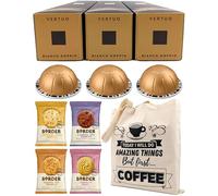 Coffee Pod Variety Pack for Vertuo - Bianco Doppio Capsules - 3 Boxes (30 Pods) Bundled with Border Biscuits Selection and Reusable Tote Bag