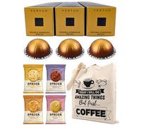 Coffee Pod Variety Pack for Vertuo - Double Espresso Dolce - 3 Boxes (30 Pods) Bundled with Border Biscuits Selection and Reusable Tote Bag