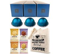 Nespresso Vertuo Odacio Coffee Capsules, 3 Boxes (30 Pods) Bundled with Border Biscuits Selection & Giftable Tote Bag
