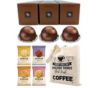 Nespresso Vertuo Coffee Capsules - Rich Chocolate - 3 Boxes (30 Pods) Bundled with Border Biscuits Selection & Giftable Tote Bag