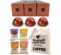 Coffee Pod Multipack for Nespresso Vertuo Machine - Roasted Hazelnut Coffee Capsules - 3 Boxes (30 Pods) with Border Biscuits and Reusable Tote Bag