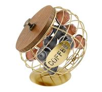 Coffee Pod Organizer with Wood Lid Large Capacity Latte Pod Storage Basket Iron Espresso Capsule Holder Cappuccino Station Organizer, Coffee Bar Accessories for Kitchen Counter, Office(golden)