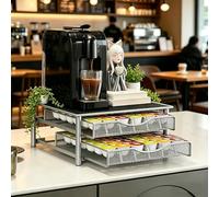 Coffee Pod Storage Drawer 2-Tier, 72 Capsules Coffee Pod Organizer with Non-Slip Pad, Sturdy Iron Coffee Machine Stand & Holder for Kitchen Countertop, Smooth Gliding Drawer - 14.8x13.6x5.3"