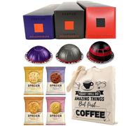 Coffee Pod Variety Pack for Vertuo - Altissio Decaffeinato, Fortado Decaf, Half Caffeinato - 3 Boxes (30 Pods) Bundled with Border Biscuits and Reusable Tote Bag