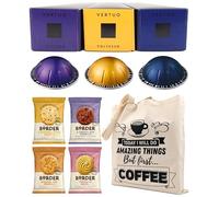 Coffee Pod Variety Pack for Vertuo - Altissio, Diavolitto, Voltesso - 3 Boxes (30 Pods) Bundled with Border Biscuits and Reusable Tote Bag