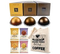 Nespresso Vertuo Coffee Capsules Double Espresso Selection - Chiaro, Scuro, Dolce - 3 Boxes (30 Pods) Bundled with Border Biscuits & Giftable Tote Bag