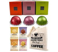 Nespresso Vertuo Coffee Capsules - El Salvador, Colombia, Mexico - 3 Boxes (30 Pods) Bundled with Border Biscuits Selection & Giftable Tote Bag