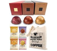 Coffee Pod Variety Pack for Nespresso Vertuo Machine - Gingerbread, Roasted Hazelnut, Golden Caramel - 3 Boxes (30 Pods) Bundled with Border Biscuits Selection and Reusable Tote Bag