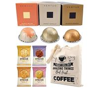 Coffee Pod Variety Pack for Nespresso Vertuo Machine - Maple Pecan, Sweet Vanilla, Bianco Doppio - 3 Boxes (30 Pods) Bundled with Border Biscuits Selection and Reusable Tote Bag