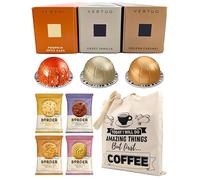 Coffee Pod Variety Pack for Nespresso Vertuo Machine - Pumpkin Spice Cake, Sweet Vanilla, Golden Caramel - 3 Boxes (30 Pods) Bundled with Border Biscuits Selection and Reusable Tote Bag