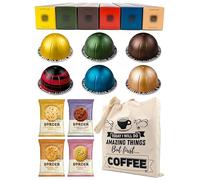Nespresso Vertuo Capsules Coffee Selection - Solelio, Half Caffeinato, Intenso, Stormio, Melozio, Odacio - 60 Pods Bundled with Border Biscuits and Presented in Giftable Tote Bag