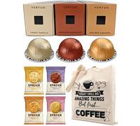 Nespresso Vertuo Coffee Pods Capsules Barista Creations Selection - Sweet Vanilla, Roasted Hazelnut, Golden Caramel - 30 Pods Bundled with Border Biscuits and Giftable Tote Bag