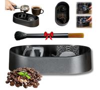 Coffee Portafilter Cleaning Kit, Electric Automatic Knock Box Cleaner with Anti-Spill Grounds Tray & Precision Deep-Clean Brush for 51/53/58mm Barista Espresso Machines