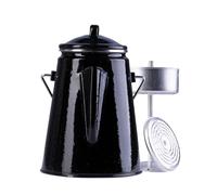 Coffee Pot Enamel with Percolator for 12 Cups (2 Litres) Brewing Kettle Black or Blue Enamelled + 2 Coffee Spoons Free Camping Coffee on the Go Compact (Black with White Speckles)