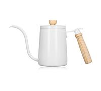Coffee Pour Over Kettle 600ml, Gooseneck Kettle with Wooden Handle, 304 Stainless Steel Precision Spout for Pour Over Coffee Maker, Even Heating Bottom for Home Barista (White)