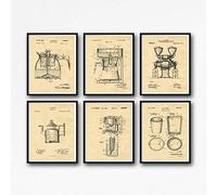 Coffee Print Set of 6 Coffee Patent Prints Coffee Blueprint Posters Coffee Machine Decor Cafe Decor Cafe Coffee Wall Art WB266-2716F (8 x 10, Parchment)