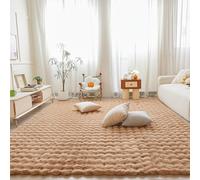Coffee Rabbit Plush Area Rug for Bedroom Living Room Sofa,8'X10' Faux Fur Fluffy Shaggy Rectangular Square Rug for Kids Teen Girls Room,Furry Carpet Rug for Nursery Baby Room Decor for Teenage