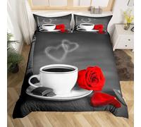 Coffee Rose Emperor Size Duvet Cover Sets Romantic Style Bedding Set 3D Print Soft Microfiber Quilt Covers 290x235 cm with Zipper Closure and 2 Pillowcases 50x75 cm for Adults M.279